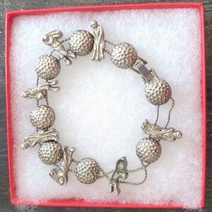 Golfers & Balls Silvertone Charm Slider Bracelet